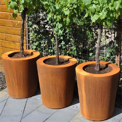 Planteurs coniques en acier coniques extérieurs de Corten de cylindre de pots de fleur en métal de jardin