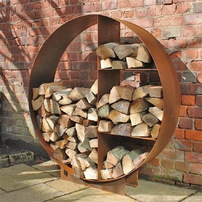 Support rond de bois de chauffage de support de Rusty Circle Corten Steel Firewood un plus grand