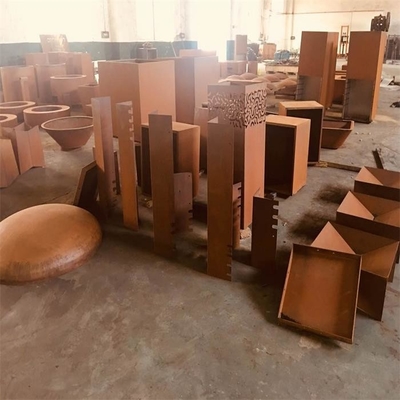 Le feu géométrique en acier brûlant campant extérieur Pit Brazier de Corten de rouille en bois