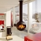 Villa française accrochant la cheminée brûlante en bois en forme spéciale en acier du vrai feu