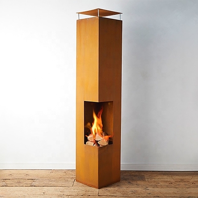 Bois rectangulaire de Rusty Corten Steel Outdoor Fireplace brûlant Chiminea