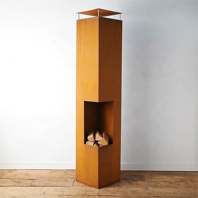 Bois rectangulaire de Rusty Corten Steel Outdoor Fireplace brûlant Chiminea