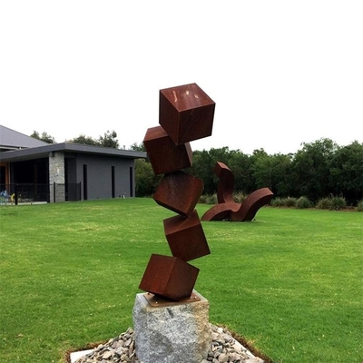 Le cube moderne forment la sculpture en acier Rusty Garden Statues en Corten