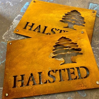 Signe en acier industriel contemporain de Corten pour des affaires