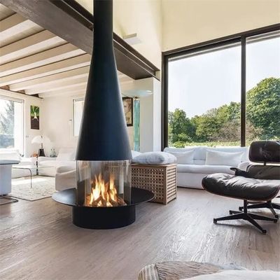 Poêle à bois de cheminée suspendu central de style occidental avec verre